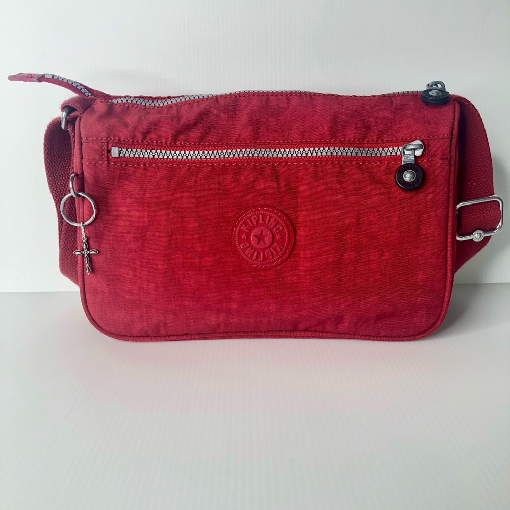 Kipling Callie Crossbody Handbag Cherry Red Adjustable Canvas Purse Bag Medium